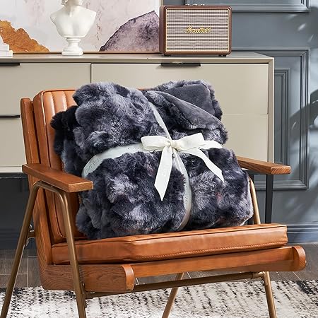 Cozy Bliss Faux Fur Throw Blanket for Couch, Fuzzy Soft Plush Thick Bubble Blanket for Sofa Bedroom Living Room, 60  80 Inches Tie Dye Black