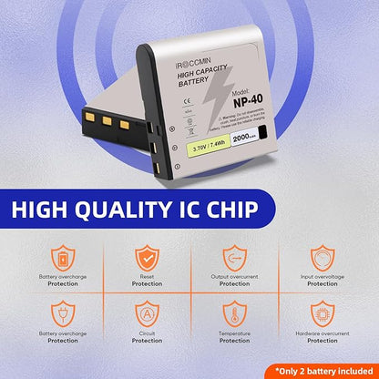 2Pcs NP-40 Battery,2000mAh for Casio Exilim EX-Z1050 EX-Z750, Kodak LB-060 AZ521 AZ361 AZ501 AZ522 AZ362 AZ526, HP D3500 SKL-60 V5060H V5061U SUN06 YCO6 Full HD Portable Camera