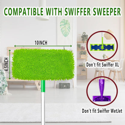Reusable Microfiber Mop Pads Washable Wet Pads Compatible with Swiffer Sweeper Refills Pads for Wet & Dry Sweeping Cloths Mop Head Replacement for Household Cleaning (Green 4PCS)