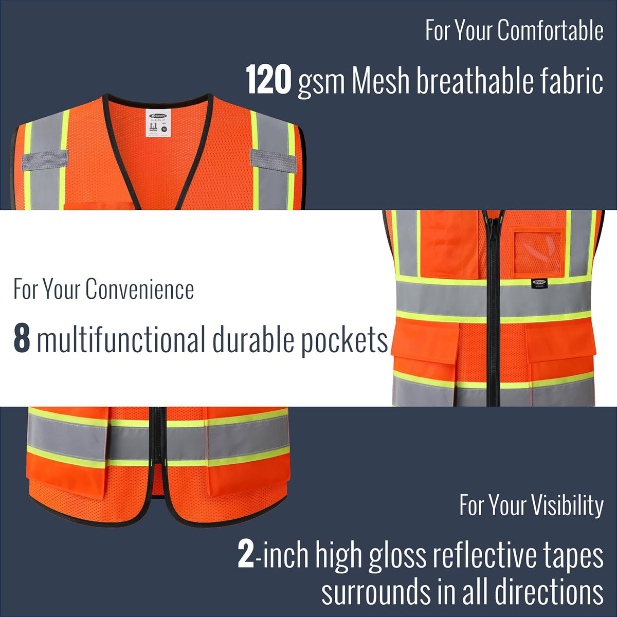 Safety Vest for men women Hi Vis Vest with Pockets and Zipper Class 2 High Visibility Meet ANSI Standard?BX320)