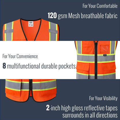 Safety Vest for men women Hi Vis Vest with Pockets and Zipper Class 2 High Visibility Meet ANSI Standard?BX320)