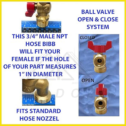 Brass Ball Similar to Arrowhead 79-212 34" Male NPT inlet with 34 water hose outlet ideal for gardens and patios Llave de Manguera o Nariz 34" Hose Bibb 34" Llave de Manguera Esfera Mariposa