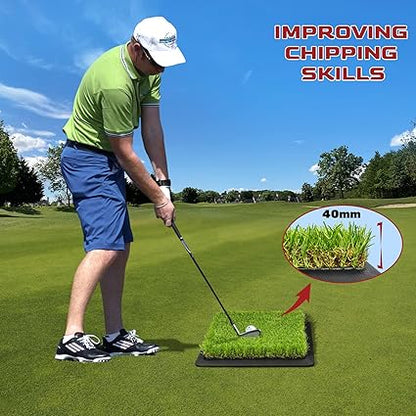 SAPLIZE 3-in-1 Golf Hitting Mat, 3 Replaceable Turfs for Tracing Swing Path, Hitting and Chipping Training, 13"X17" with Heavy Duty Base, Golf Practice Mat, Golf Training Mat