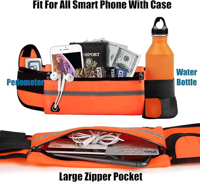 Running Belt Waist Packs,Workout Fanny Pack,Ultra Light Bounce Free Waist Pouch Fitness Workout Belt Sport Waist Pack for Women Men,Adjustable Waistband Bag for All Kinds of Phone (Orange)