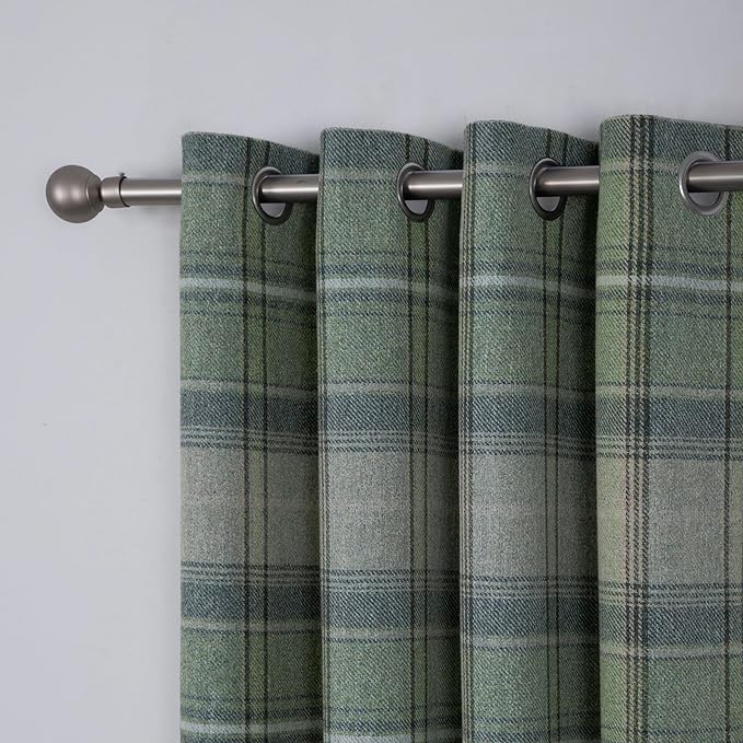 always4u Woolen Look Plaid Curtains Modern Window Panels Green Check Tartan Curtains for Living Room Bedroom 2 Panels Green 45  84 Inches
