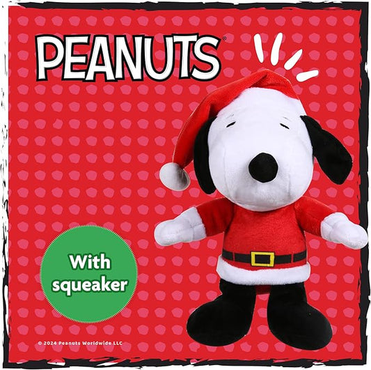 9" Holiday Snoopy Santa Plush Dog Toy with Squeaker  Red and White Snoopy Plush Dog Toy  Medium Squeaky Dog Toys- Cute and Soft Stuffed Dog Toys Officially Licensed