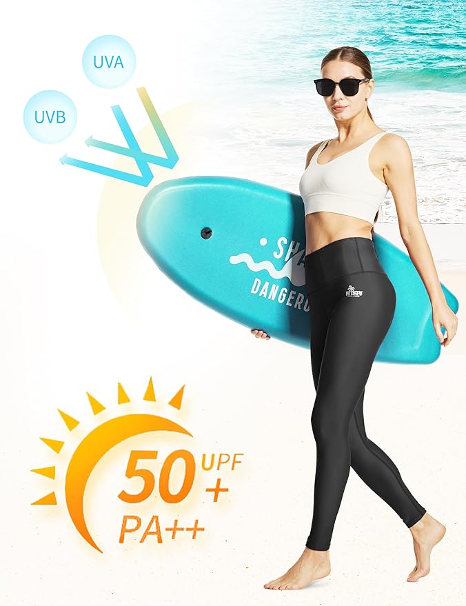 FitsT4 Sports Women's Swimming Leggings UPF 50 High Waisted with Pockets Swim Pants