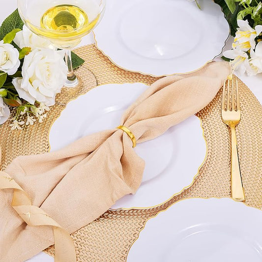 WDF 60pcs Gold Dessert Plates-7.5inch Baroque Gold Plastic Plates/White And Gold Disposable Dessert/Salad Plastic Plates for Upscale Parties &Wedding