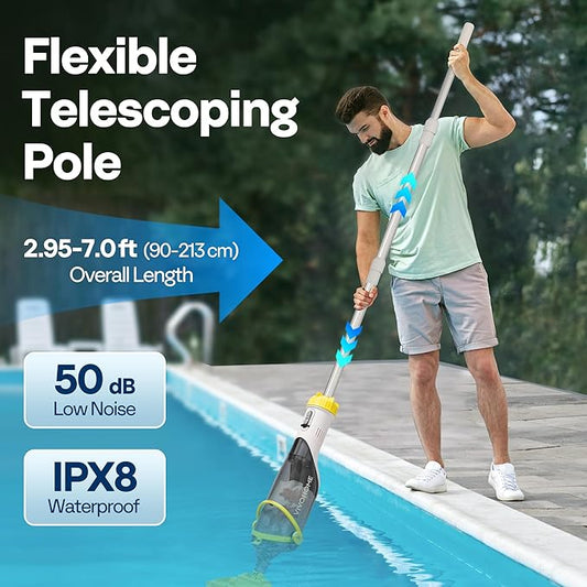 VIVOHOME Cordless Pool Vacuum with Telescopic Pole, Powerful Suction up to 18.5 GPM, 60 Mins Running Time, Handheld Rechargeable Swimming Pool Cleaner for Pools/Spas/Hot Tubs - Yellow