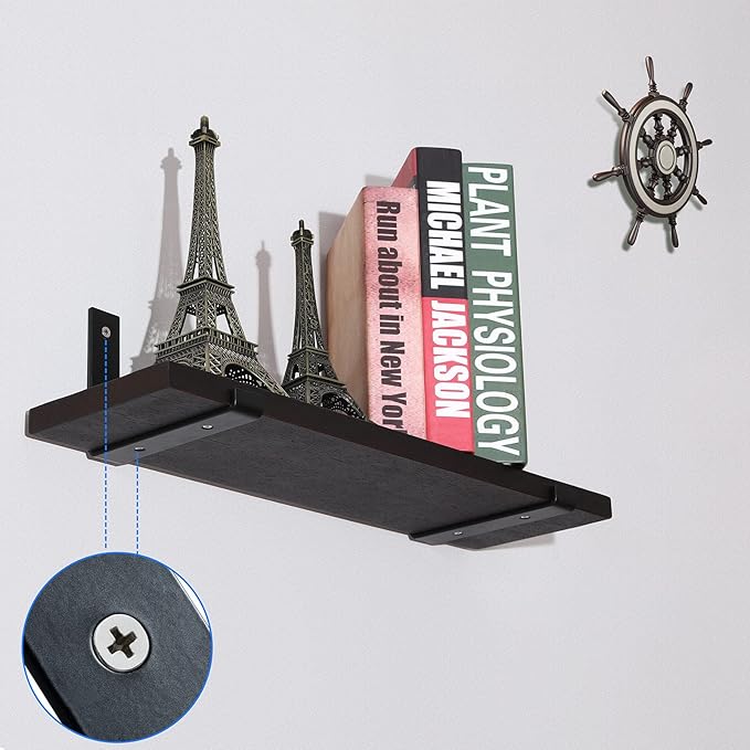 HEART ART Black Shelf Bracket 6 inch, Shelf Bracket 8 Pack,J Metal Heavy Duty Shelf Support Brackets,6.3"L4.8"H1.2"W