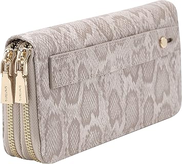B BRENTANO Vegan Leather Double Zipper Pocket Wallet with Grip Hand Strap (Python Cream)