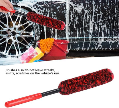 Universal Long Handle Wheel Brush, Professional Car Wheel Hub Cleanings Brush Detailing Brush and Stiff Tire Brush for Wheels, Rims, Exhaust Tips