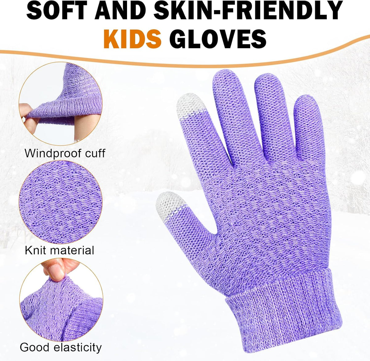 ONESING 3 Pairs Kids Winter Gloves Touch Screen Warm Gloves Knit Gloves for Boys Girls
