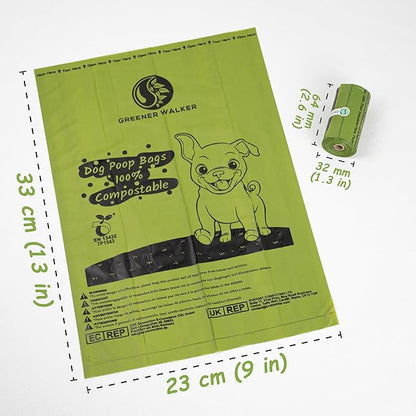 GREENER WALKER 100 Compostable Poop Bags for Dog Waste, 20 Extra Thick and Durable 225 Poop Bags for Doggie with EN13432 Certified (Brown)