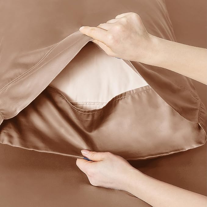 Bedsure Full Size Bed Sheets, Cooling Sheets for Full Size, Rayon Derived from Bamboo, Breathable  Soft Deep Pocket Up to 16 Inches, Hotel Luxury Silky Bedding, Bedsheet  Pillowcases, Taupe