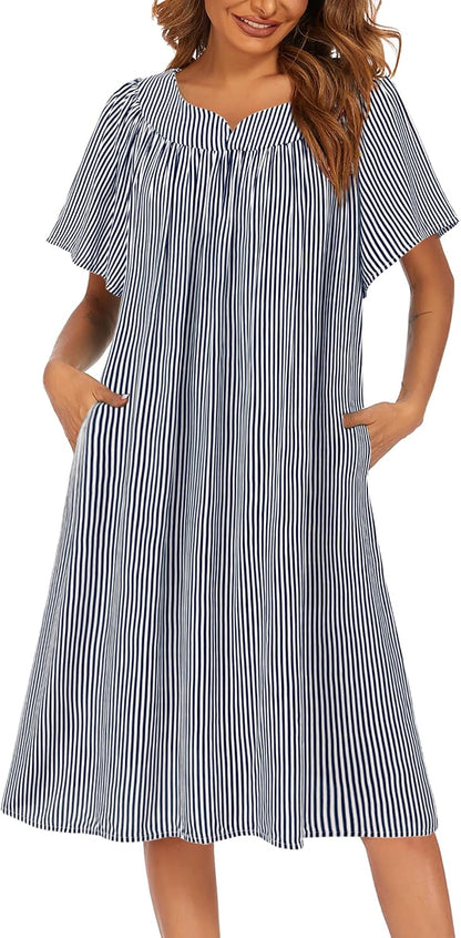 Ekouaer Womens Nightgown Short Sleeve House Dress with Pockets-Floral Print Mumu Dress