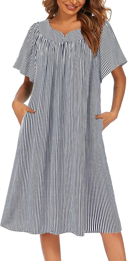 Ekouaer Womens Nightgown Short Sleeve House Dress with Pockets-Floral Print Mumu Dress