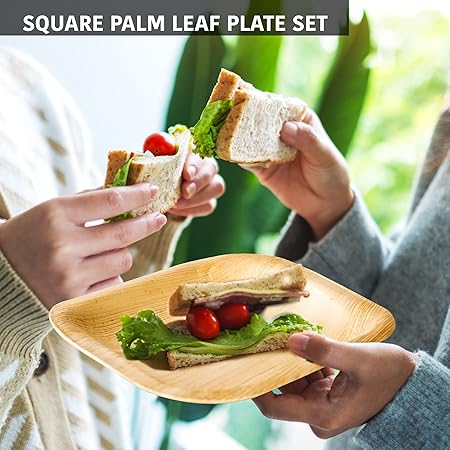 10 Pack Palm Leaf Plates - 10 Inch Square Biodegradable Dinner Plates - Compostable, Sturdy like Bamboo - Eco-Friendly Green Dinnerware for Weddings, Party, Holidays, Christmas, Pack of 10