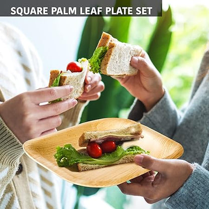 10 Pack Palm Leaf Plates - 10 Inch Square Biodegradable Dinner Plates - Compostable, Sturdy like Bamboo - Eco-Friendly Green Dinnerware for Weddings, Party, Holidays, Christmas, Pack of 10