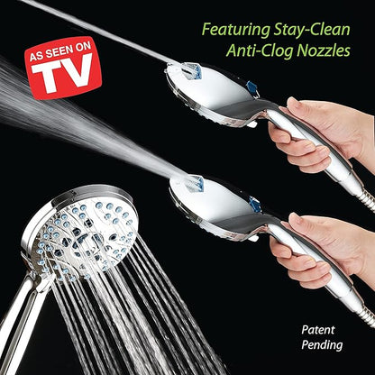AquaCare High Pressure 8-mode Handheld Shower Head - Anti-clog Nozzles, Built-in Power Wash to Clean Tub, Tile  Pets, Extra Long 6 ft. Stainless Steel Hose, Wall  Overhead Brackets