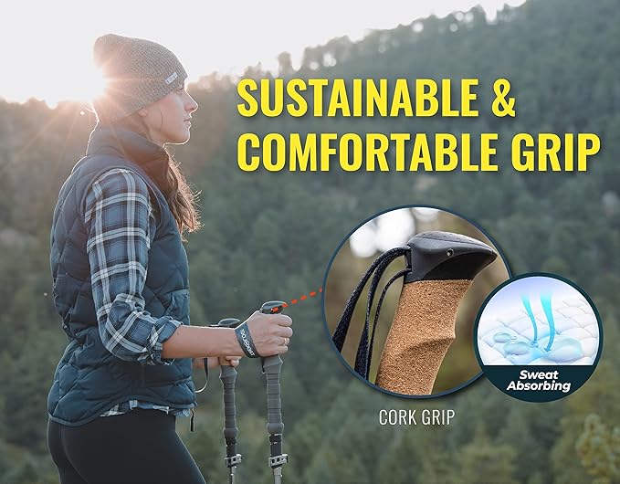 TREKOLOGY Trek-Z Cork Grip Trekking Poles – Lightweight Folding Hiking Poles, Adjustable Height, Compact Travel Design, Aircraft-Grade Aluminum Walking Sticks for Men & Women