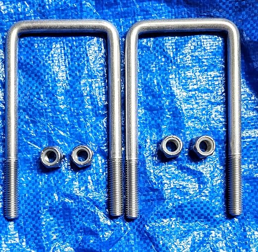 Stainless Steel Square U-Bolts, 12" x 3 18" x 6 38", for Boat Trailer Bunk Winch (2)