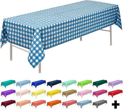 PARTY ULYJA Blue & White Gingham Checkered Tablecloths Plastic 3-Pack Premium 54 Inches x 108 Inches Disposable Table Covers Decorative Table Cloths for Rectangle Tables