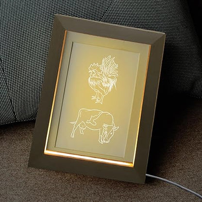 Uonlytech Glowing LED Night Light Wooden Photo Frame