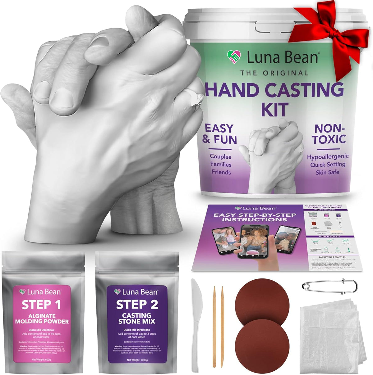 Luna Bean Hand Casting Kit - Couples, Wedding, Hand Mold Highly detailed, easy to use, fun activity for making memories; gifts for women, special occasions, milestones, and family