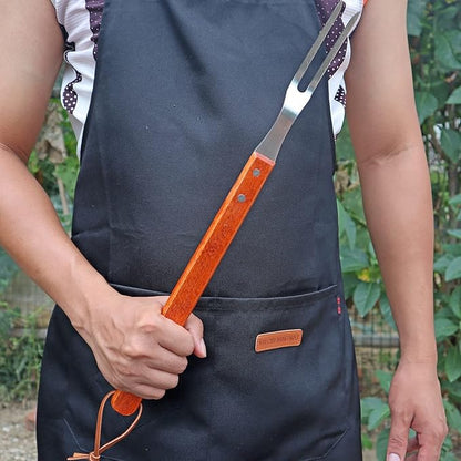 2 Tine Stainless Steel Carving Fork-Barbecue Meat Fork-Camp Cooking Tool with Wooden Handle (18 inches)