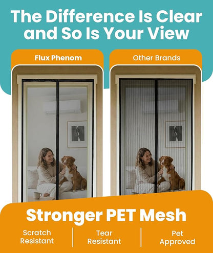 Flux Phenom Magnetic Screen Door - Bugs Out, Breeze in - 9min Install Auto-Sealing Heavy Duty Double Stitched Mesh, 52 Magnets, Hands Free Sliding & Patio Doors Net, Pet & Kid Friendly, 38 x 82 Inch