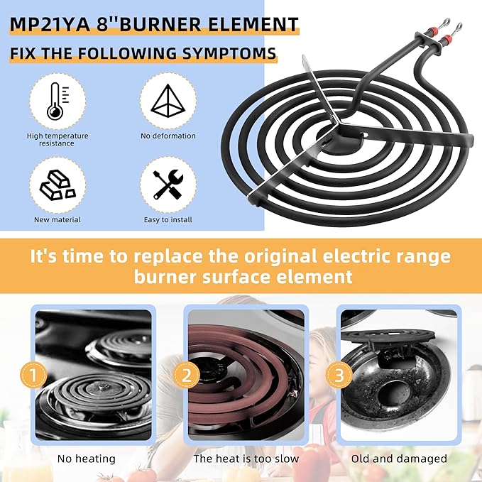 AMI PARTS MP21YA Electric Range Burner Surface Element (8 Inch) Compatible with Whirl-pool May-tag Ken-more Stove Burner Surface Element