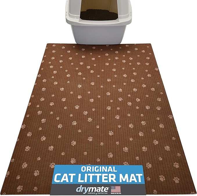 Drymate Original Cat Litter Mat, Contains Mess from Box, Protects Floors, Urine-Proof, Machine Washable, Soft on Kitty Paws, Absorbent, Waterproof (USA Made, Recycled Content) (28"x36")(BrownTanPaw)