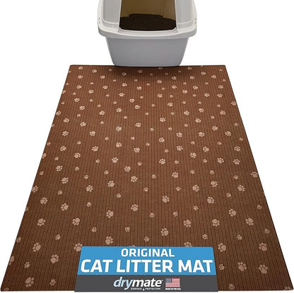 Drymate Original Cat Litter Mat, Contains Mess from Box, Protects Floors, Urine-Proof, Machine Washable, Soft on Kitty Paws, Absorbent, Waterproof (USA Made, Recycled Content) (28"x36")(BrownTanPaw)