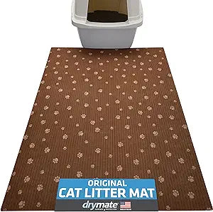 Drymate Original Cat Litter Mat, Contains Mess from Box, Protects Floors, Urine-Proof, Machine Washable, Soft on Kitty Paws, Absorbent, Waterproof (USA Made, Recycled Content) (28"x36")(BrownTanPaw)