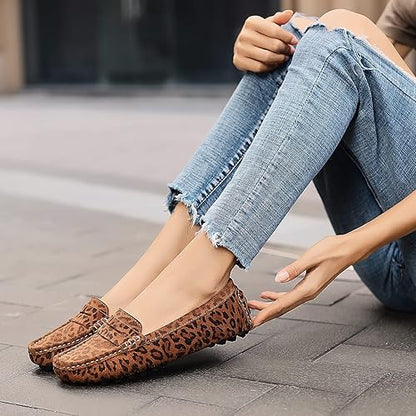 Osslue Women's Suede Leather Casual Penny Loafers Retro Ladies Moccasins Driving Mocs Comfort Slip-On Fashion Boat Shoes Classic Flats