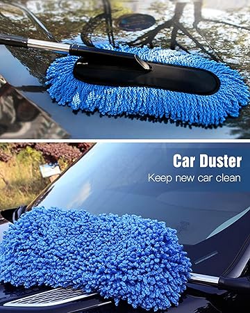 Car Duster, Extendable Long Handle Microfiber Car Duster Exterior Scratch Free Car Cleaning Tool, Car Dust Brush for Truck, SUV, RV, Motorcycle and Home Cleaning (Blue)