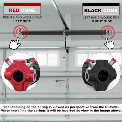 283 x 42 Right Hand Wound Garage Door Torsion Spring with Non-Slip Winding Bars, 0.283 X 2'' X 42'', Right-Wound for Left Side, Red Winding Cone, Single Pack