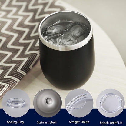 DOMICARE 12 oz Stainless Steel Insulated Wine Tumbler with Lid