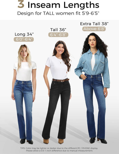 Tall Women's 34"/36"/38" Inseam Curvy Bootcut Jeans Mid-Rise Stretchy Denim Pants Classic Bell Bottom Trouser