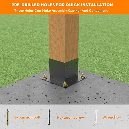 4x4 Post Base, Deck Post Brackets Powder Coated, Inner Size 3.5"x3.5", Heavy Duty Carbon Steel Fence Post Anchor Base for Deck Porch Railing Mailbox Fence Pergola Support (1 Pack)