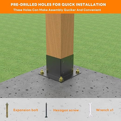 4x4 Post Base, Deck Post Brackets Powder Coated, Inner Size 3.5"x3.5", Heavy Duty Carbon Steel Fence Post Anchor Base for Deck Porch Railing Mailbox Fence Pergola Support (1 Pack)