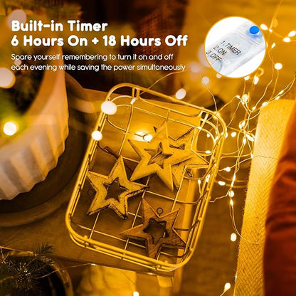 Minetom 6 Pack Fairy Lights Battery Operated String Lights with Timer - 7ft 20 LED Waterproof Silver Wire Firefly Lights Waterproof for DIY Crafts Wedding Decor Table Centerpieces Mason Jars Party