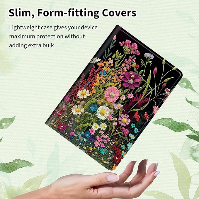 Case for 7" All-New Kindle Paperwhite (12th Generation, 2024) and Kindle Colorsoft Signature Edition Slim Lightweight PU Leather Stand Smart Cover with Auto WakeSleep, Wildflowers