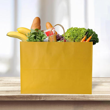 BLEWINDZ 50Pcs Kraft Paper Bags - Large Size 16x6x12 Inches Gift Bags with Handles Bulk  Yellow Goodie Bag Shopping Bag for Grocery Merchandise