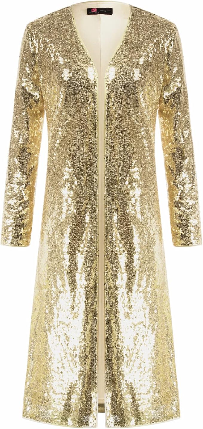 KANCY KOLE Women Sequin Cardigan Long Sleeve Open Front Jacket Blazers for Holiday Christmas