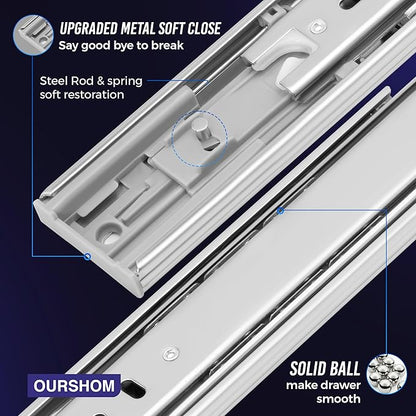 10 Inch Soft Close Drawer Slides 1 Pairs (2pcs) Heavy Duty Full Extension Ball Bearing, Side Mount Drawer Rails, Drawer Slide Glides for Dresser, Cabinet, Kitchen - Draw Slides 150LB Capacity