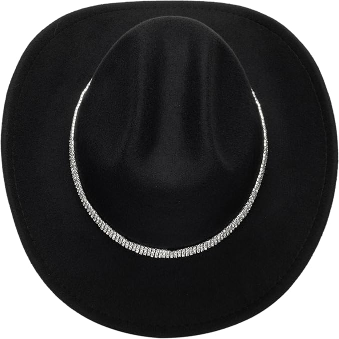 Women-Rhinestone-Western-Cowboy-Hats - Vintage-Wide-Brim-Cowgirls-Hat Bling-Diamond-Hat for Disco Music Party M/L