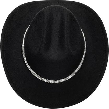 Women-Rhinestone-Western-Cowboy-Hats - Vintage-Wide-Brim-Cowgirls-Hat Bling-Diamond-Hat for Disco Music Party M/L
