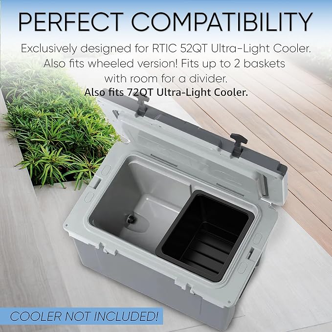 Jmoe USA Dry Basket for RTIC 52QT Ultra-Light Cooler  BPA-Free Tough Plastic  Specially Designed, Durable, Food-Safe  Storage Tray for Electronics, Utensils, Dry Goods, and More